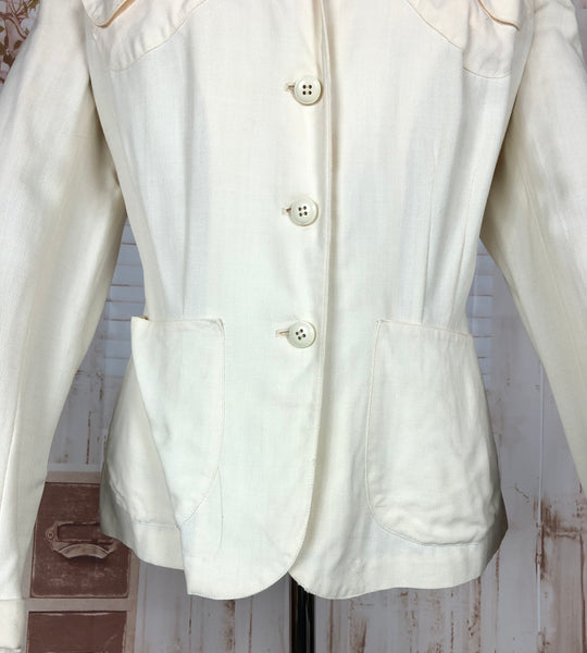 Stunning Original 1940s Volup Vintage White Summer Weight Blazer By Sacony Palm Beach