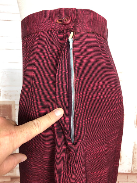 Stunning 1940s Striped Red Faille Suit By Lampl