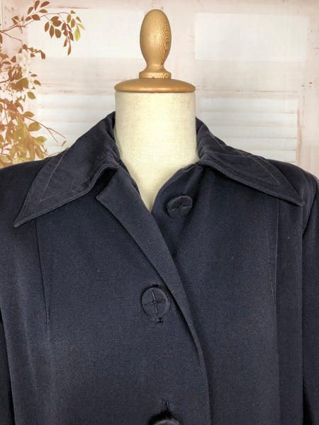 Exquisite Original 1940s Volup Vintage Navy Blue Swing Coat With Beautiful Button Details