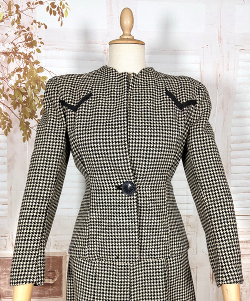 Super Structured 1940s Black And White Houndstooth Suit
