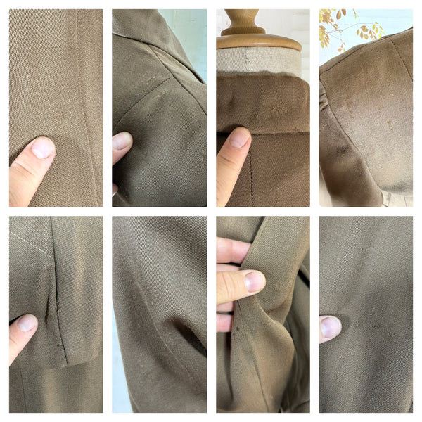 1940s Brown Gabardine Skirt Suit With Pocket Details