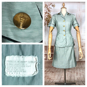 Fabulous Original 1950s Vintage Green Striped Summer Nurse Uniform Suit WAC Women’s Army Corp