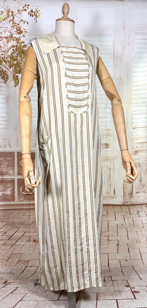 Amazing Cream and Brown Striped Silk 1920s Day Dress