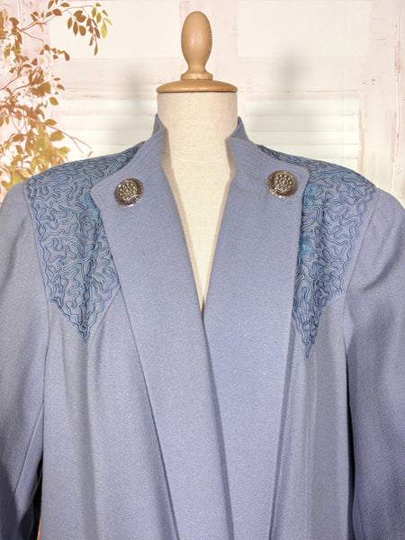 Rare Volup 1940s Periwinkle Lilac Clutch Coat With Soutache Embroidery