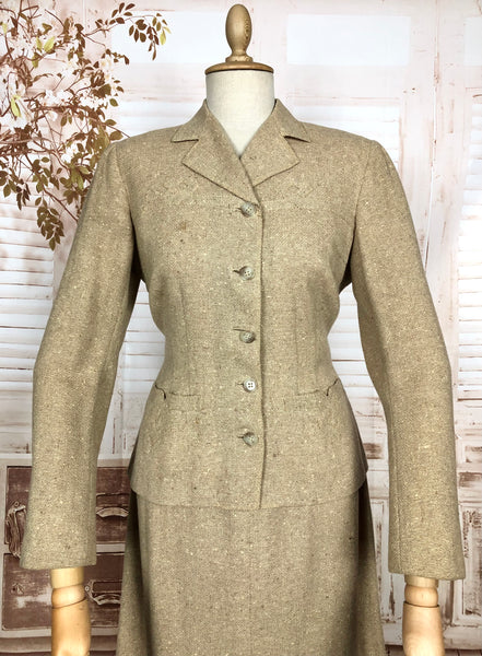 Wonderful Original 1940s Vintage Cream Lightweight Tweed Skirt Suit Tailoring