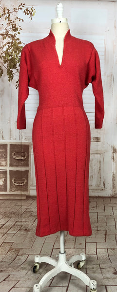 Stunning Late 1940s Vintage Lipstick Red Knit Dress By Kims By Kimberly