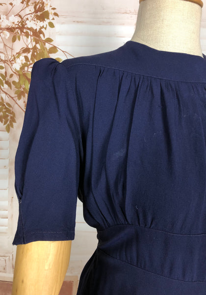 Rare 1930s Navy Blue Crepe Adjustable Maternity Wrap Dress By Blessed Event