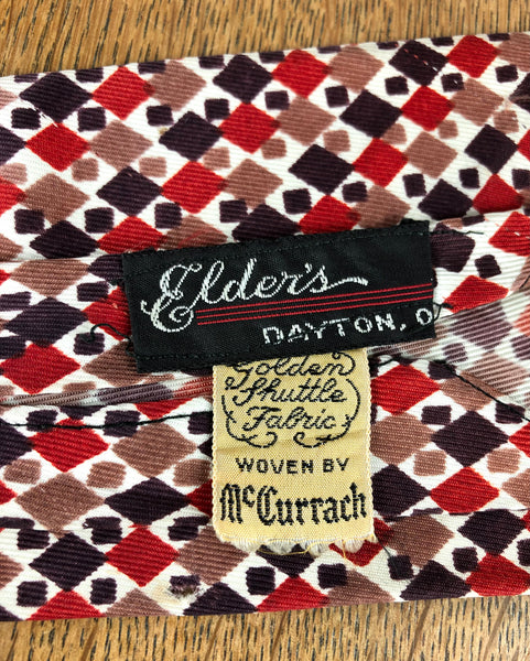 1950s Red, Tan & Burgundy Diamond Check Rayon Tie – Elder's, Dayton