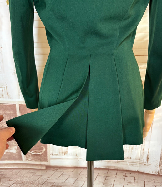 Incredible Emerald Green Bustle Back 1940s Blazer By Botany