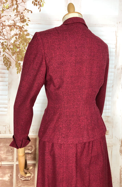 Striking Red Tweed 1940s Vintage Skirt Suit