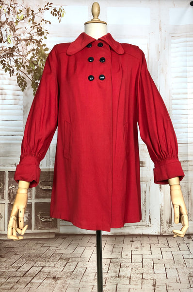 Fabulous Original 1940s Vintage Lipstick Red Gabardine Swing Coat