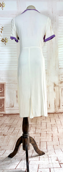 Rare White And Purple Colour Block 1930s Dress And Jacket Set