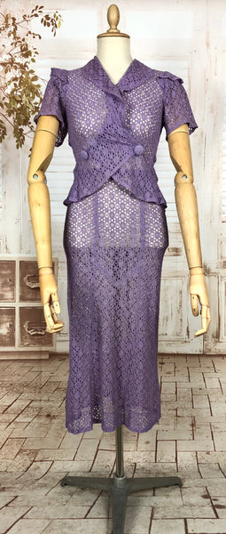 LAYAWAY PAYMENT 2 OF 2 - RESERVED FOR AISHA - PLEASE DO NOT PURCHASE - Exceptional Original 1930s Vintage Lilac Lace Peplum Suit