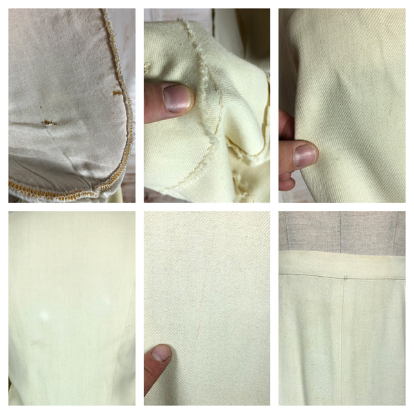 Incredible Original 1940s Vintage Off White Cream Skirt Suit With Quilted Shoulders And Huge Bishop Sleeves