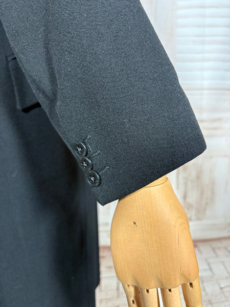 Classic Double Breasted Black 1940s Coat With Cinched Belt Back