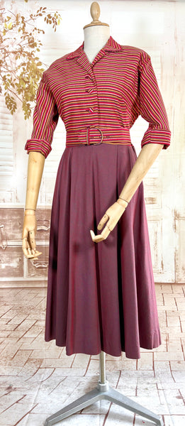Pink and Purple Striped 1940s Day Dress By Ann Foster