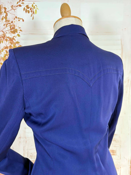 Exquisite Royal Blue 1940s Gabardine Suit With Western Stitching Detail