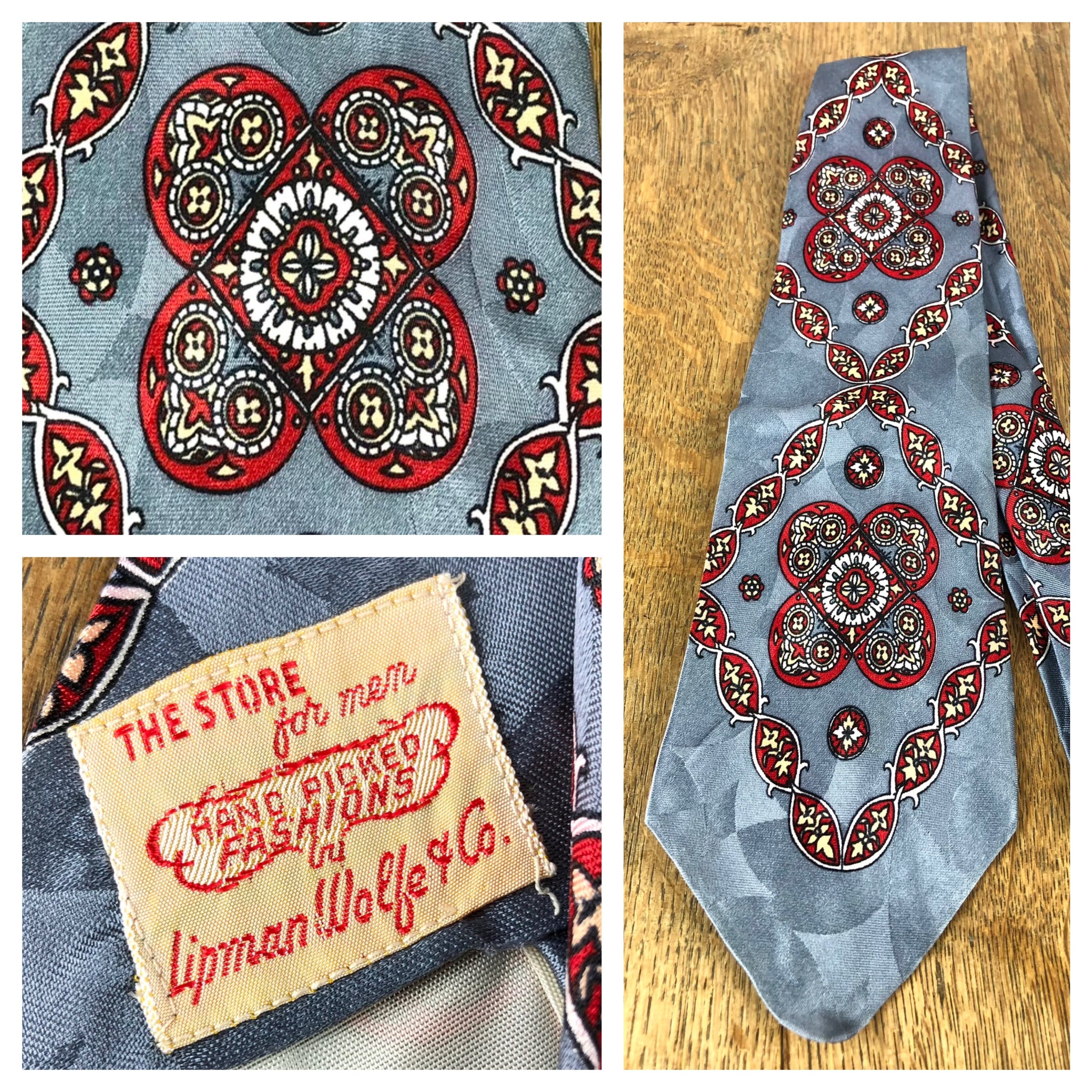 Striking Silver And Red 1940s Swing Tie By Lipman Wolfe & Co