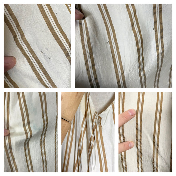 Amazing Cream and Brown Striped Silk 1920s Day Dress