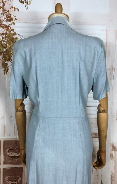 Original 1940s Volup Pinstriped Shirtwaister Dress With Sharp Dagger Collar