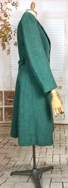 Incredible Original 1940s Vintage Green Fit And Flare Princess Coat With Back Belt