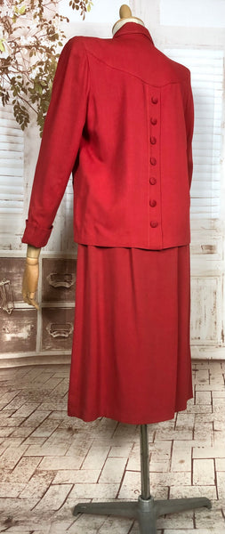 Exceptional Original 1940s Vintage Lipstick Red Swing Suit With Button Details