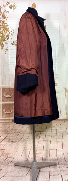 Stunning 1940s Navy Blue Boucle Swing Coat