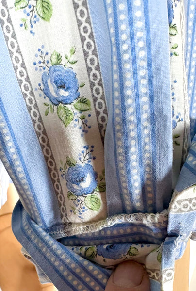 1950s Blue Floral Stripe Cotton Jacket Blouse
