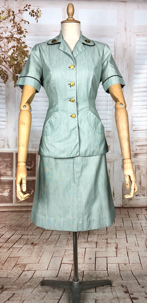 Fabulous Original 1950s Vintage Green Striped Summer Nurse Uniform Suit WAC Women’s Army Corp