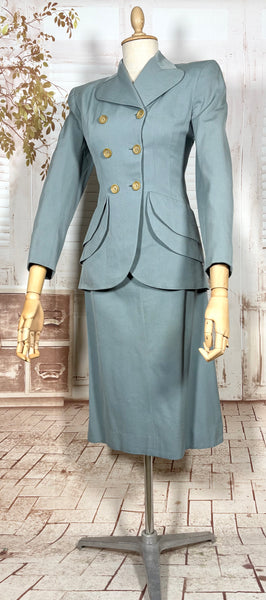 Exceptional Duck Egg Blue Tiered 1940s Suit