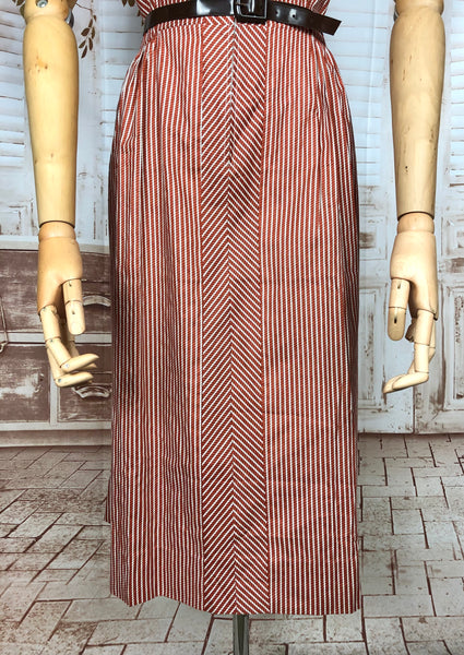 Amazing Original 1940s Volup Vintage Red And White Striped Day Dress By Happy Home Deadstock