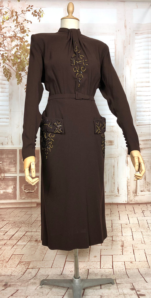 Exquisite Original Late 1930s / Early 1940s Vintage Chocolate Brown Dr Black Sheep Antiques Exquisite Original Late 1930s / Early 1940s Vintage Chocolate Brown Dr Black Sheep Antiques