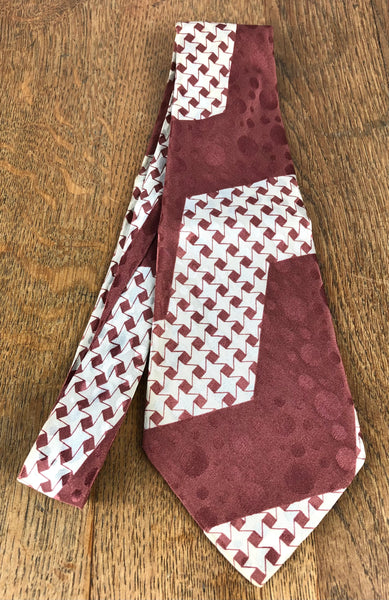 Original 1940s Burgundy And White Houndstooth American Rayon Swing Tie By Bond