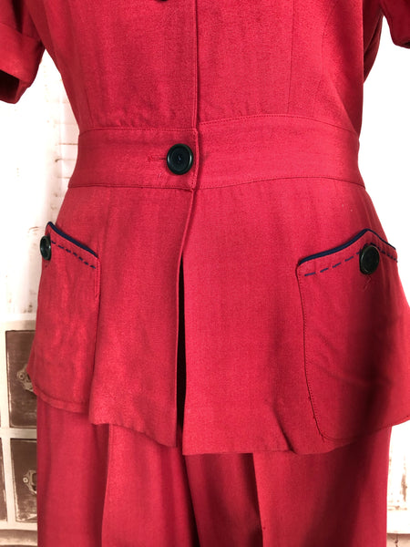 Exceptionally Rare Original 1940s Red Pant Suit By Hobbies Sportwear