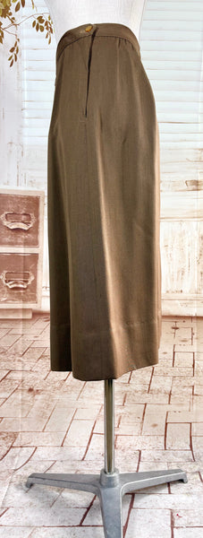 1940s Brown Gabardine Skirt Suit With Pocket Details