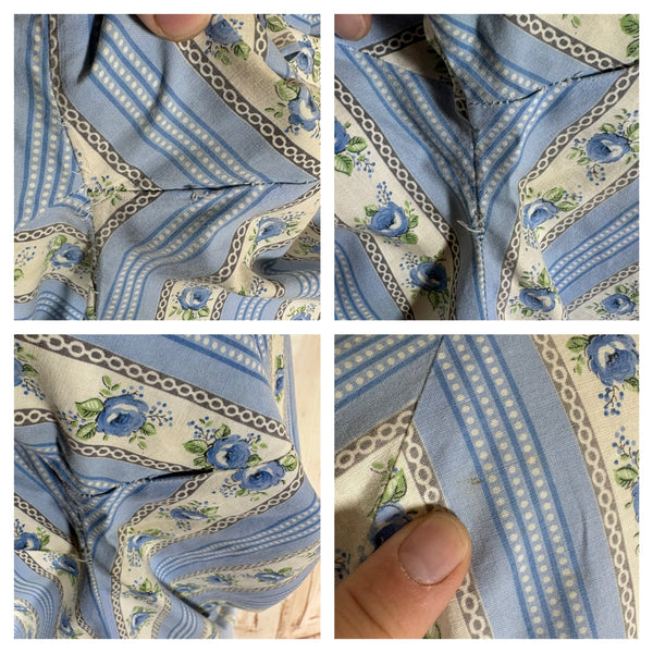1950s Blue Floral Stripe Cotton Jacket Blouse