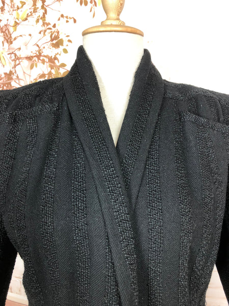 Amazing Original 1930s Black Skirt Suit With Textured Stripes