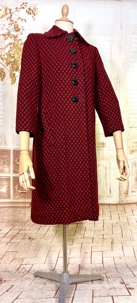 Fabulous Late 1940s Red And Black Check Coat By Betty Rose