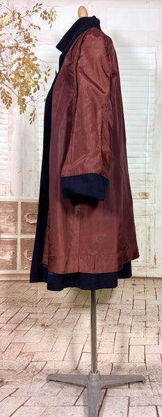 Stunning 1940s Navy Blue Boucle Swing Coat