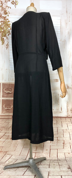 Amazing Original 1940s Volup Vintage Black Rayon Crepe Dress With Floral Bodice By Martha Adams