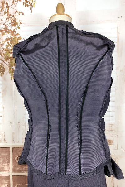 Amazing Blue Striped Rayon Faille 1940s Suit Volup Capable
