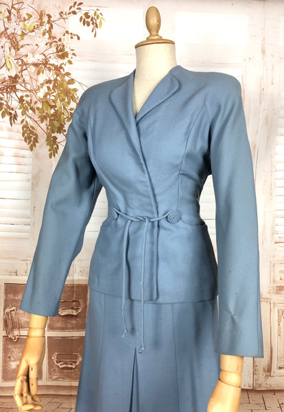 Stunning Periwinkle Blue 1940s Suit With Rouleau Waist Tie