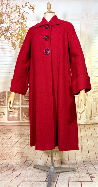 Lipstick Red Late 1940s / Early 1950s Volup Swing Coat By Rothmoor