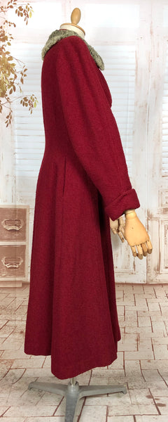 Incredible Original 1940s Red Princess Coat With Astrakhan Collar