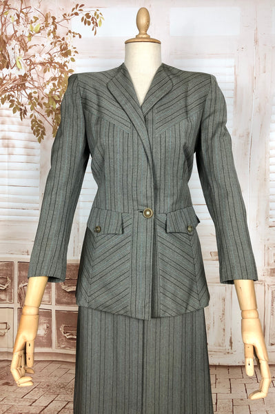 Exquisite Original 1940s Striped Blade Runner Skirt Suit - Gilbert Adrian Inspired