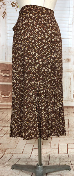 Super Rare 1930s Vintage Abstract Printed Brown Rayon Skirt Suit