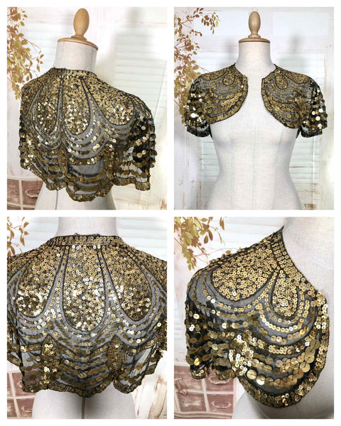Exceptional 1930s Gold Sequin Eveningwear Capelet