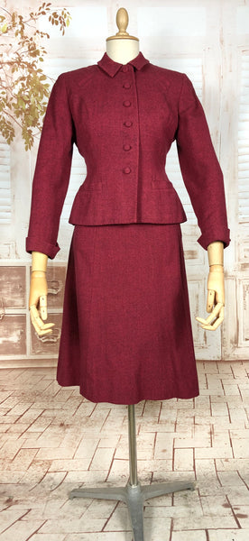 Striking Red Tweed 1940s Vintage Skirt Suit