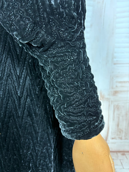 Exceptional 1920s / Early 1930s Black Textured Velvet Coat with Silk Lining and Bishop Sleeves