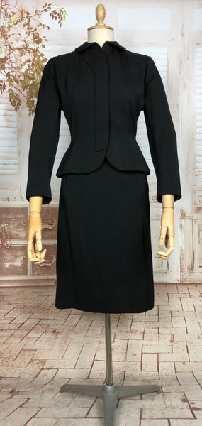 Beautiful Classic Black Original Late 1940s Vintage Gabardine Skirt Suit By Moordale